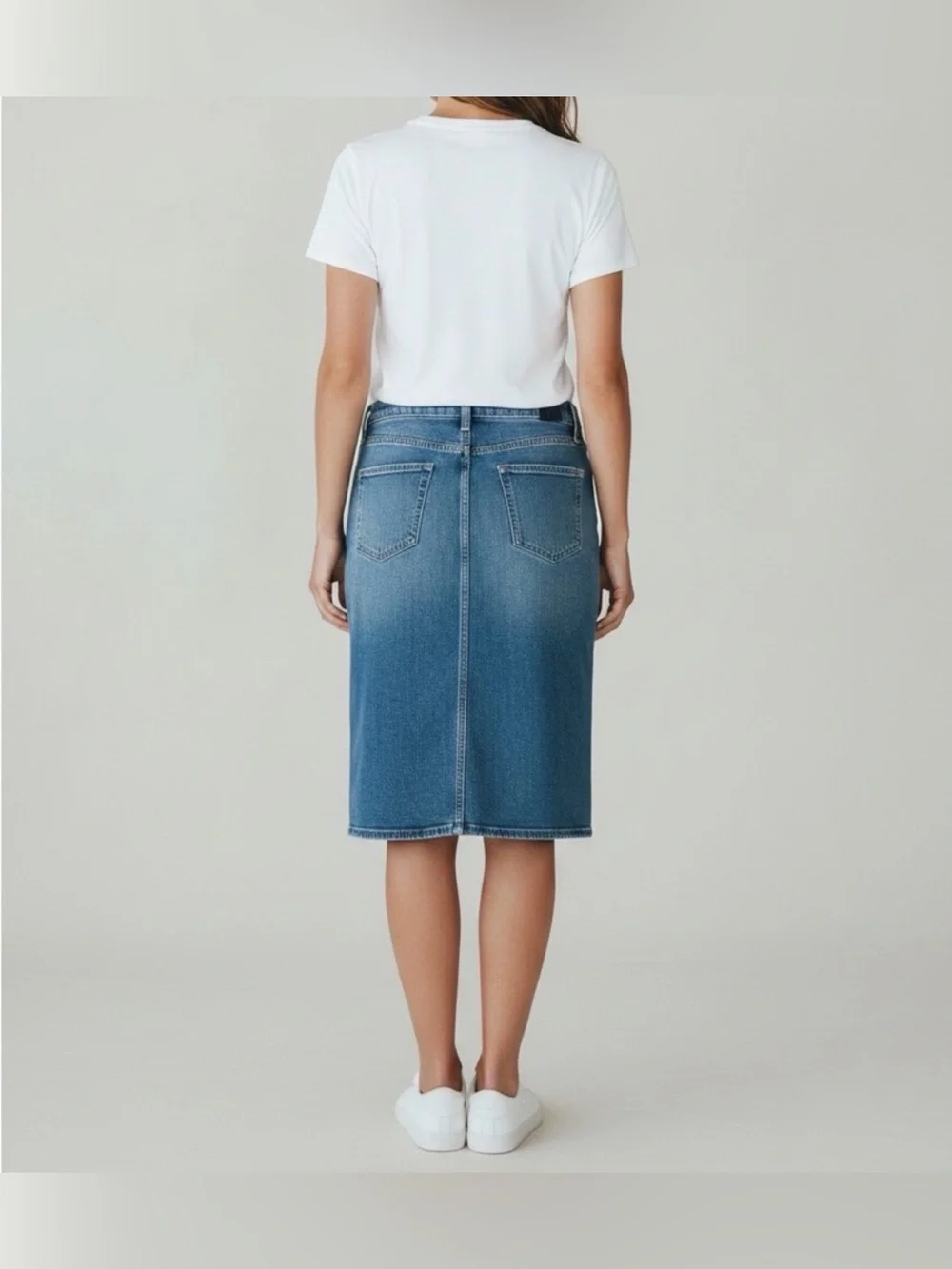 Simply Vera Vera Wang Denim Midi Skirt Button Front Size 14 Raw Hem